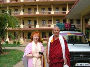 Mynavati with monks at Gaden Jangtse Monastery
