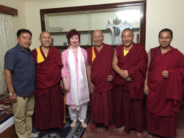 Mynavati with monks at Gajang Tsawa Khangtsen